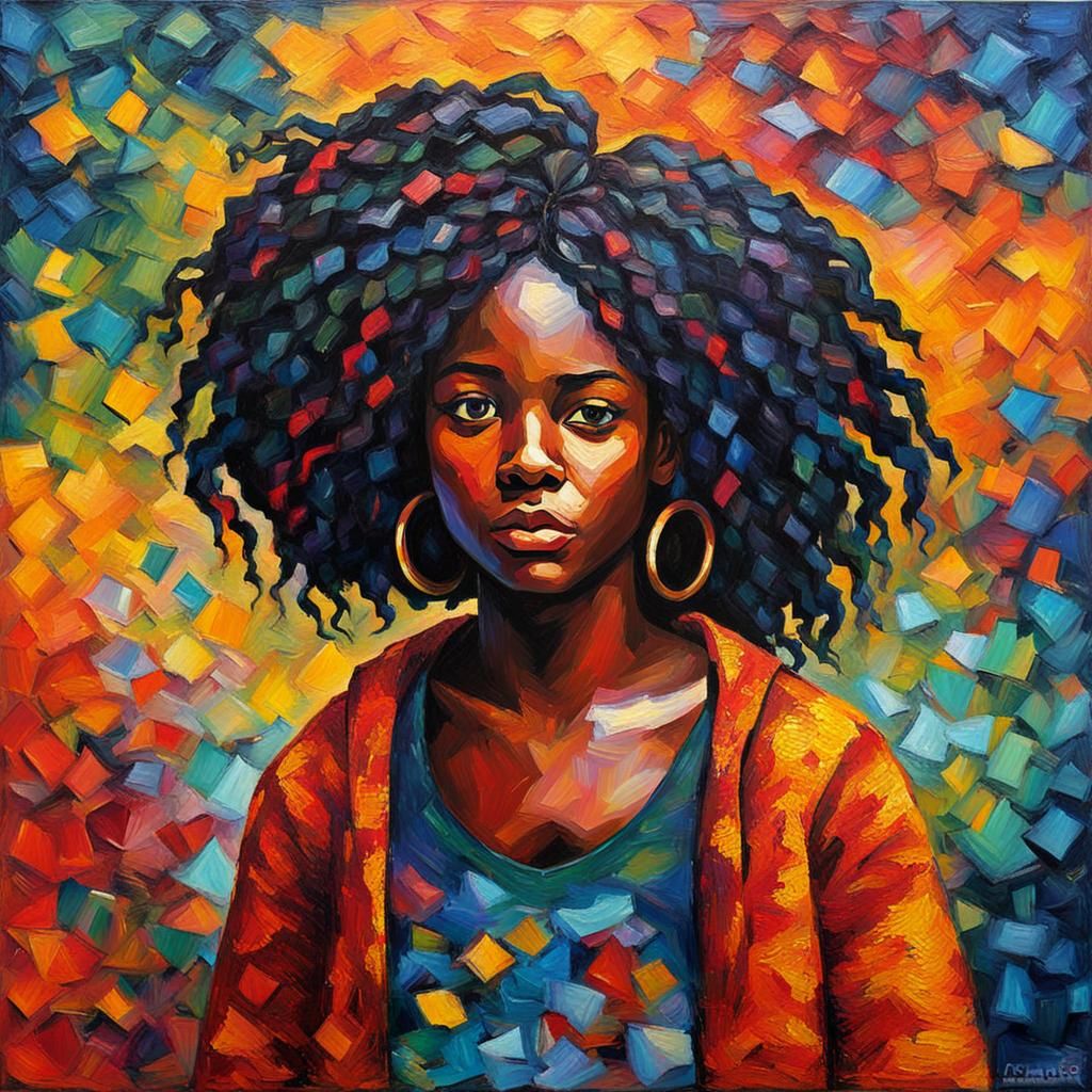 Colorful Portrait of Black Girl in Expressionist Style