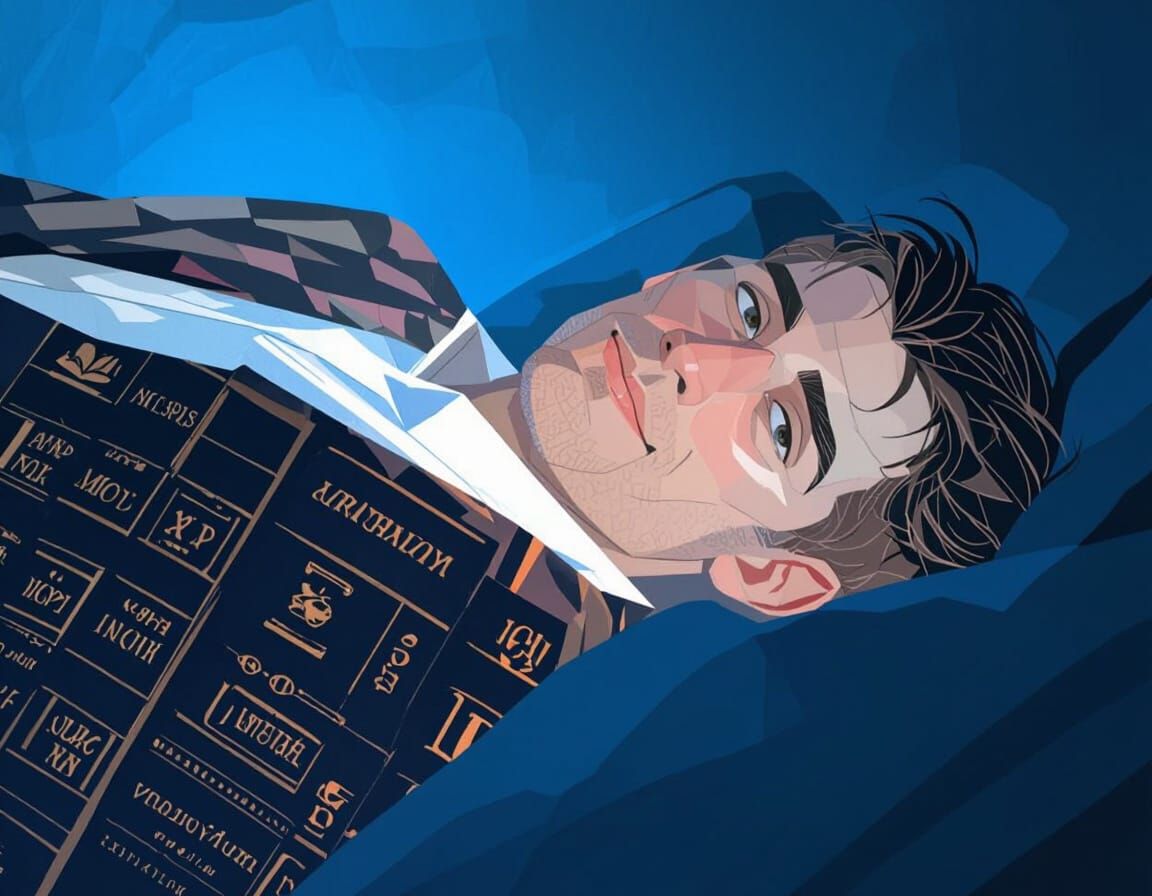 Self-Satisfied Man Resting in Bed, Digital Art