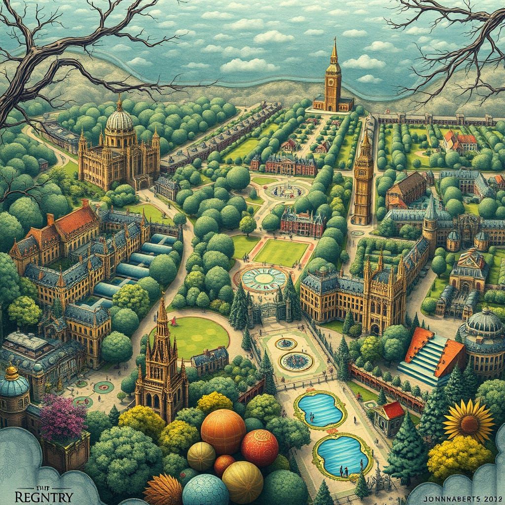 Mystical Regent's Park Map of Magic Kingdoms in Sketch Style