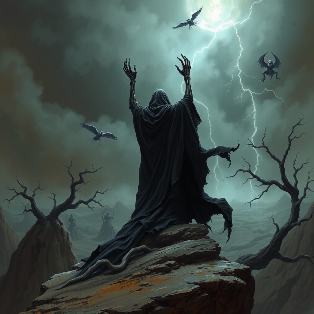 Necromancer Summons Undead Warriors in Dark Fantasy Style