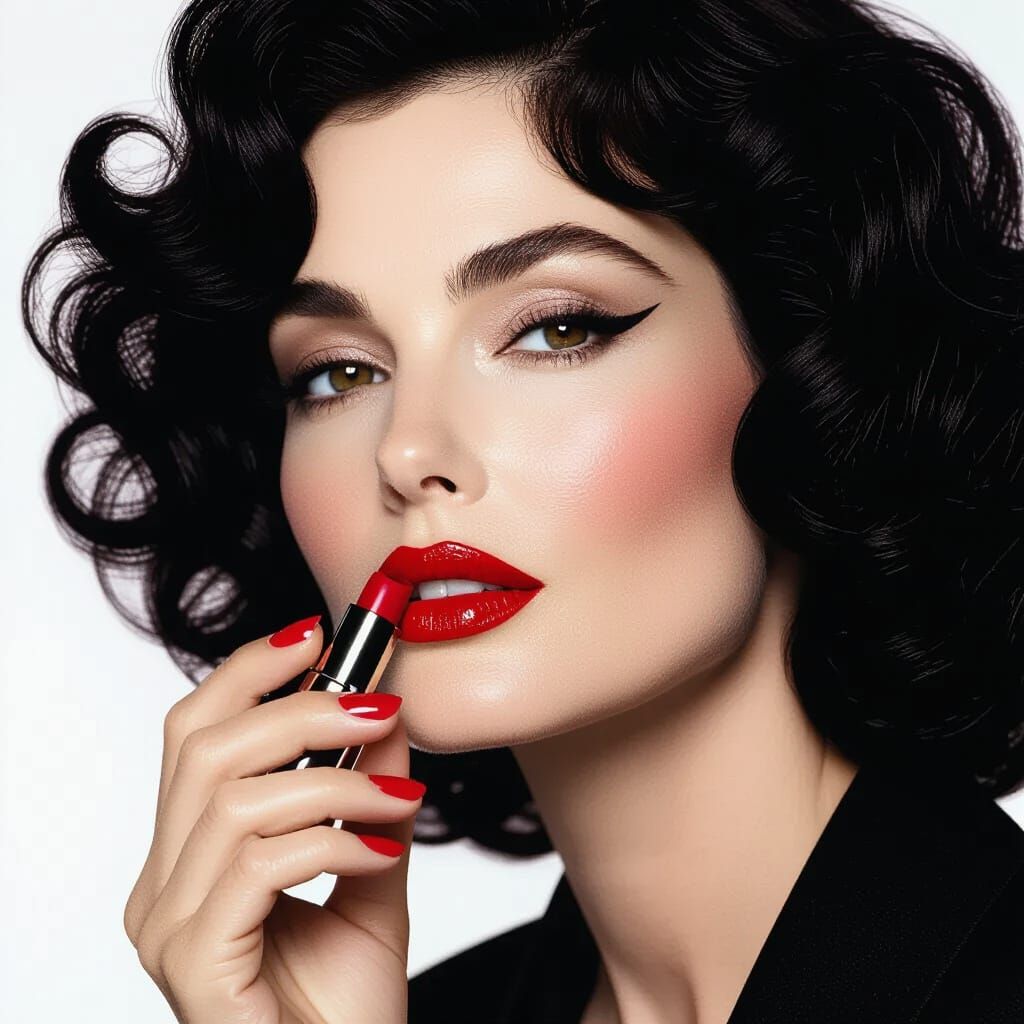 Glamorous Portrait of a Woman Applying Lipstick