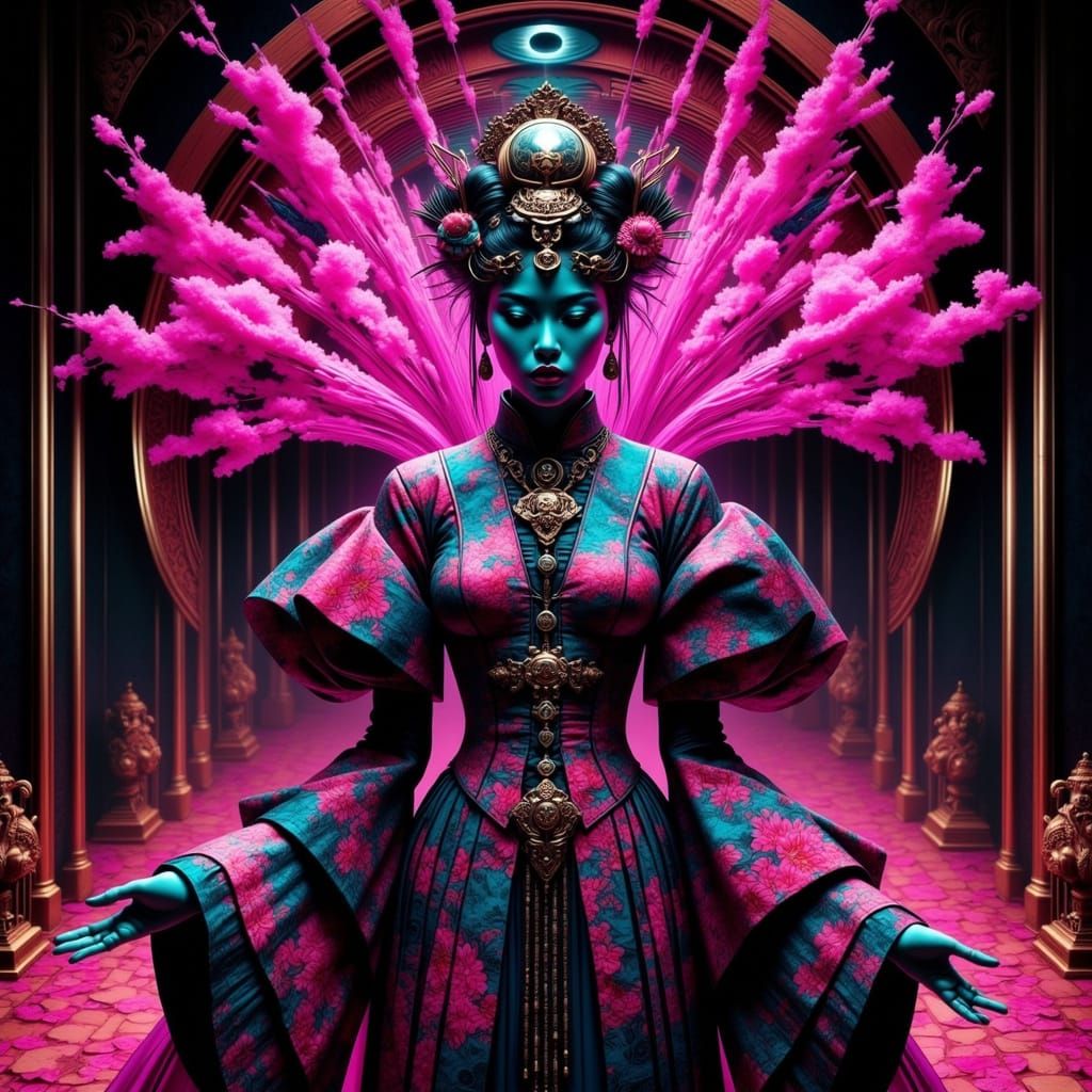 The Iron Courtesan: Cyberpunk Geisha with Mechanical Fans