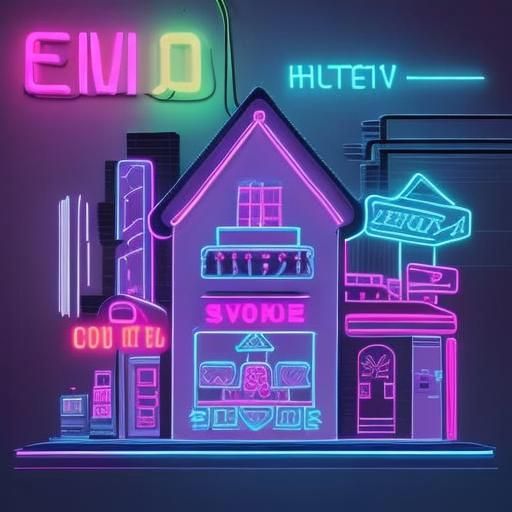 Synthwave Gingerbread House in Neon Retro Style