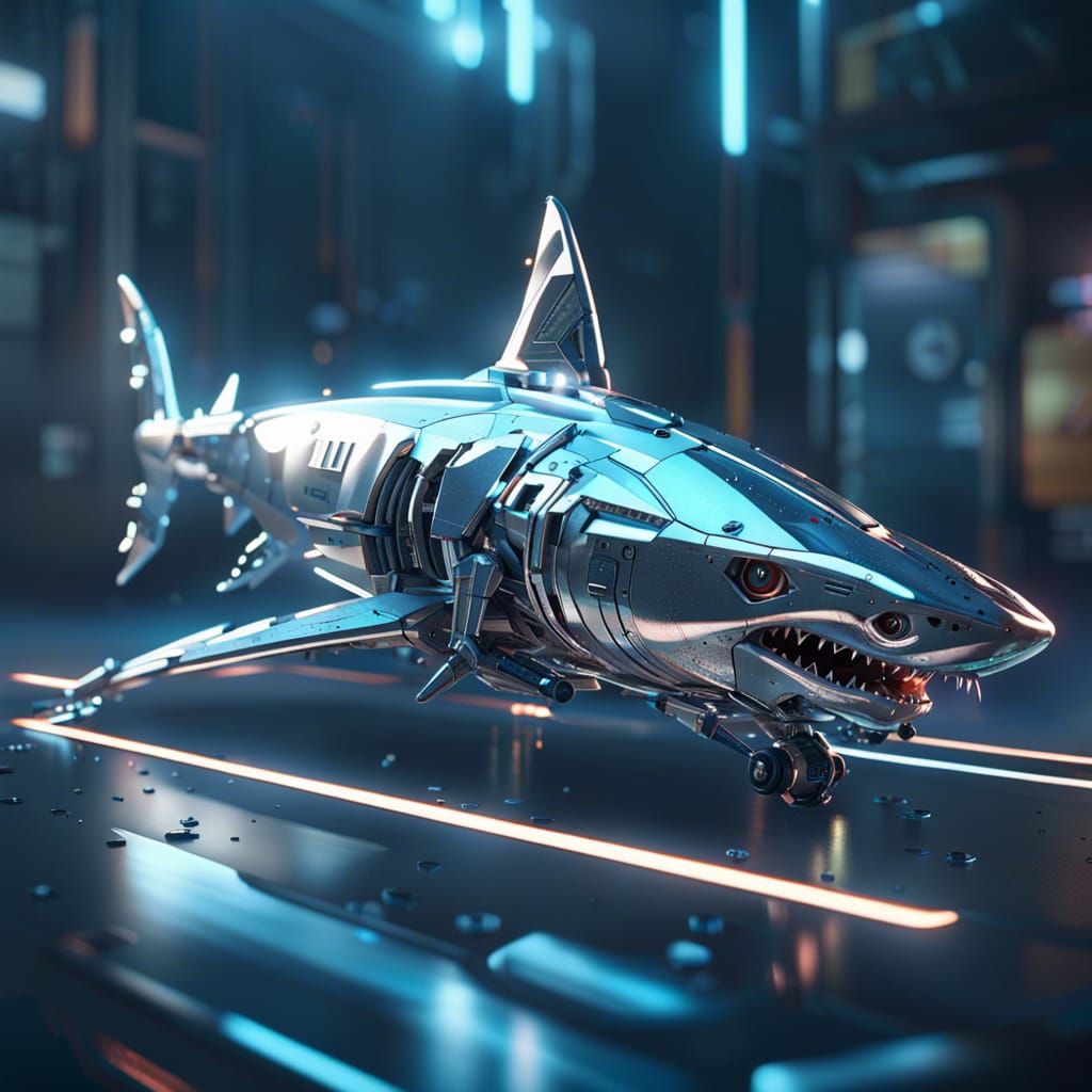 Glitched Shark with Buggy Tail in Sci-Fi Style