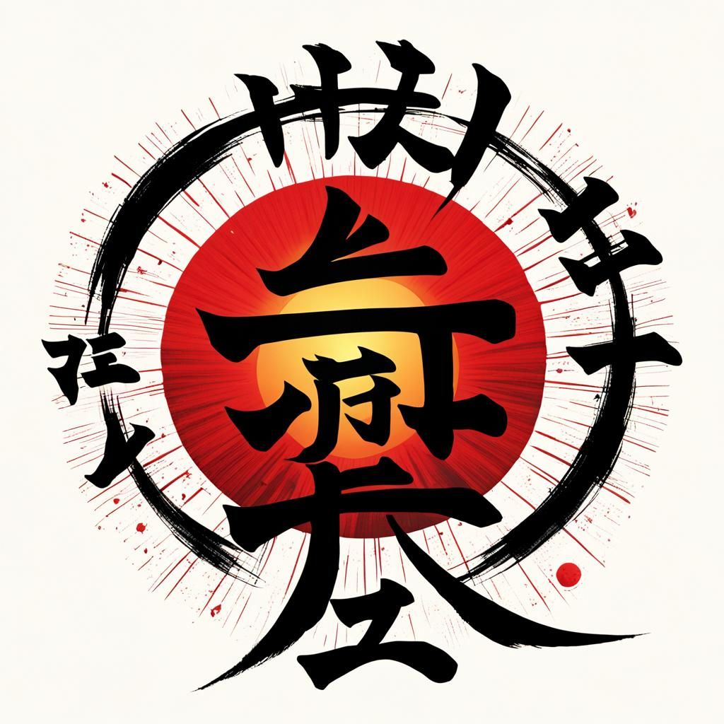 Life Kanji Amidst a Realistic Red Sun