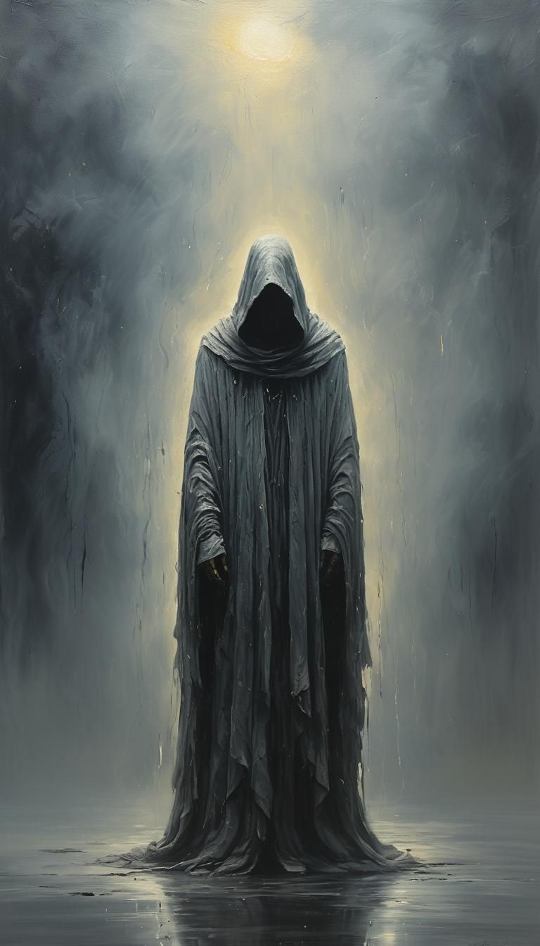 Lonely God in Void: Surreal Oil Painting