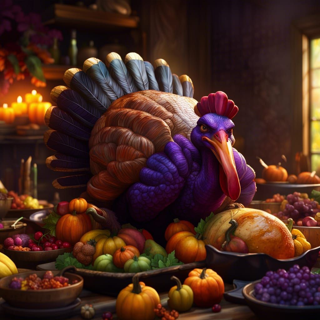 Colorful Thanksgiving Turkey in Dark Fantasy Art