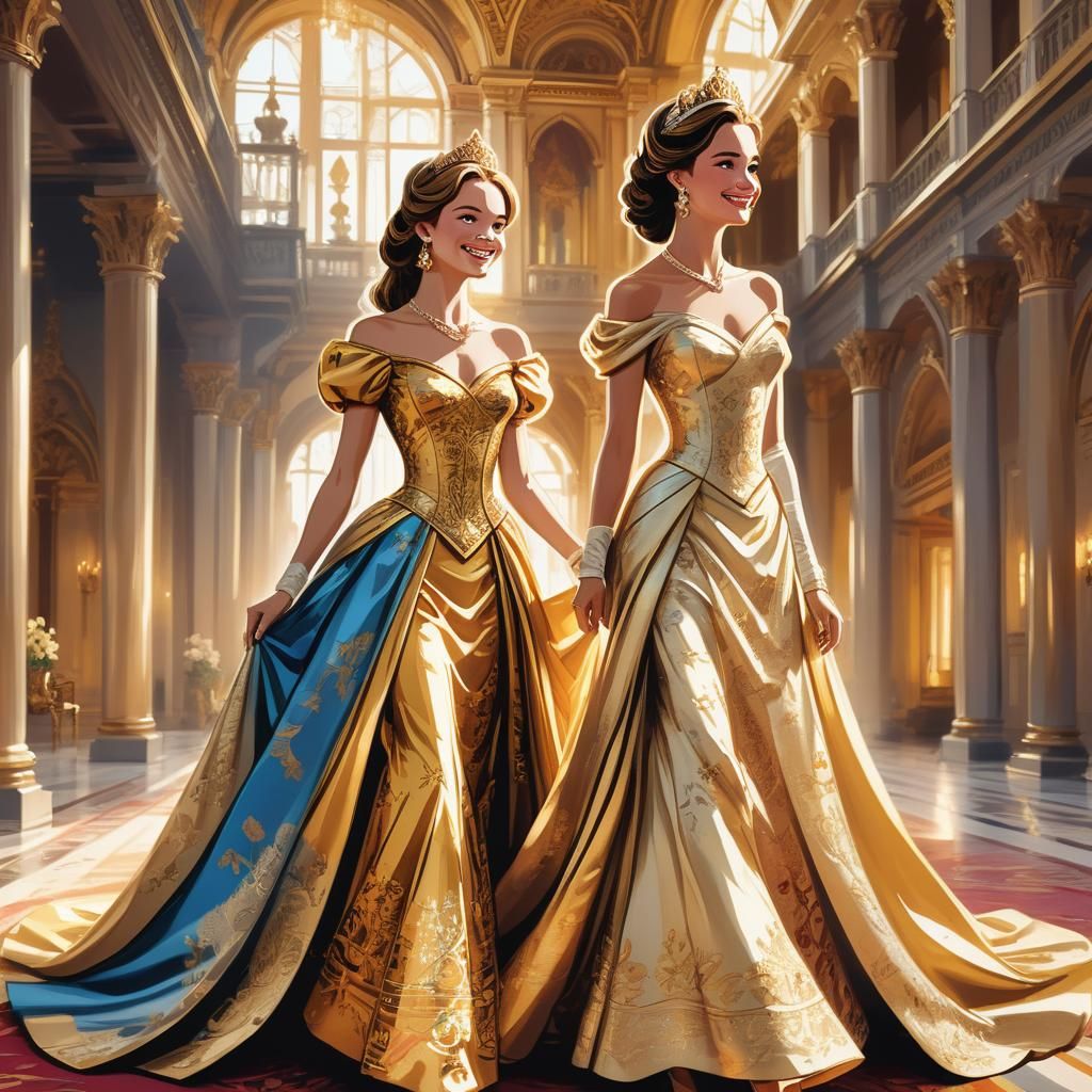 Royal Princesses in Palace, Comic Book Art