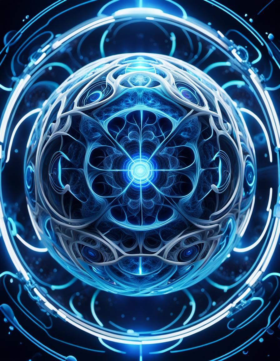 Glowing Orb Suspended in Electrifying Fractal Vortex