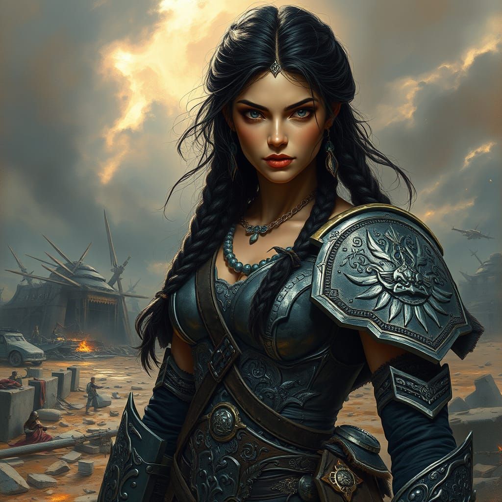 Warrior Queen on Battlefield in Frazetta Style