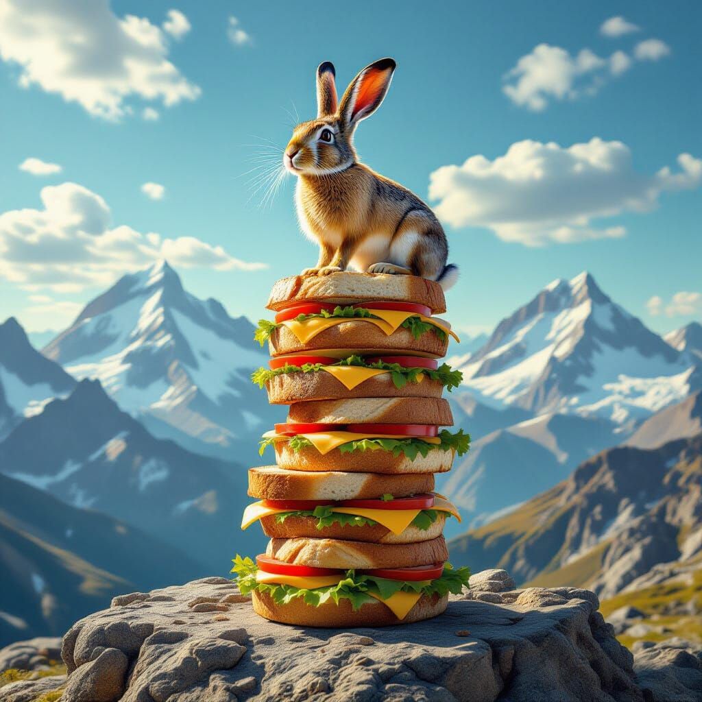Majestic Hare on Sandwich Stack Surveys Alien Landscape