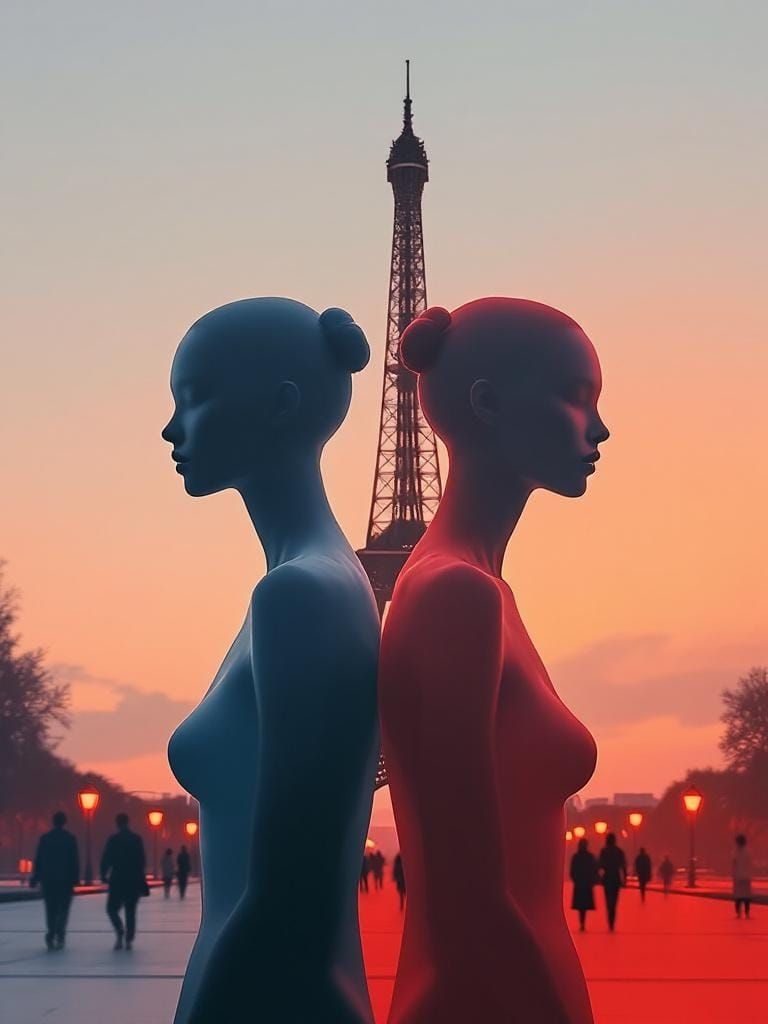 Surreal Paris Twilight: Abstract Figures in Tricolor Poster ...