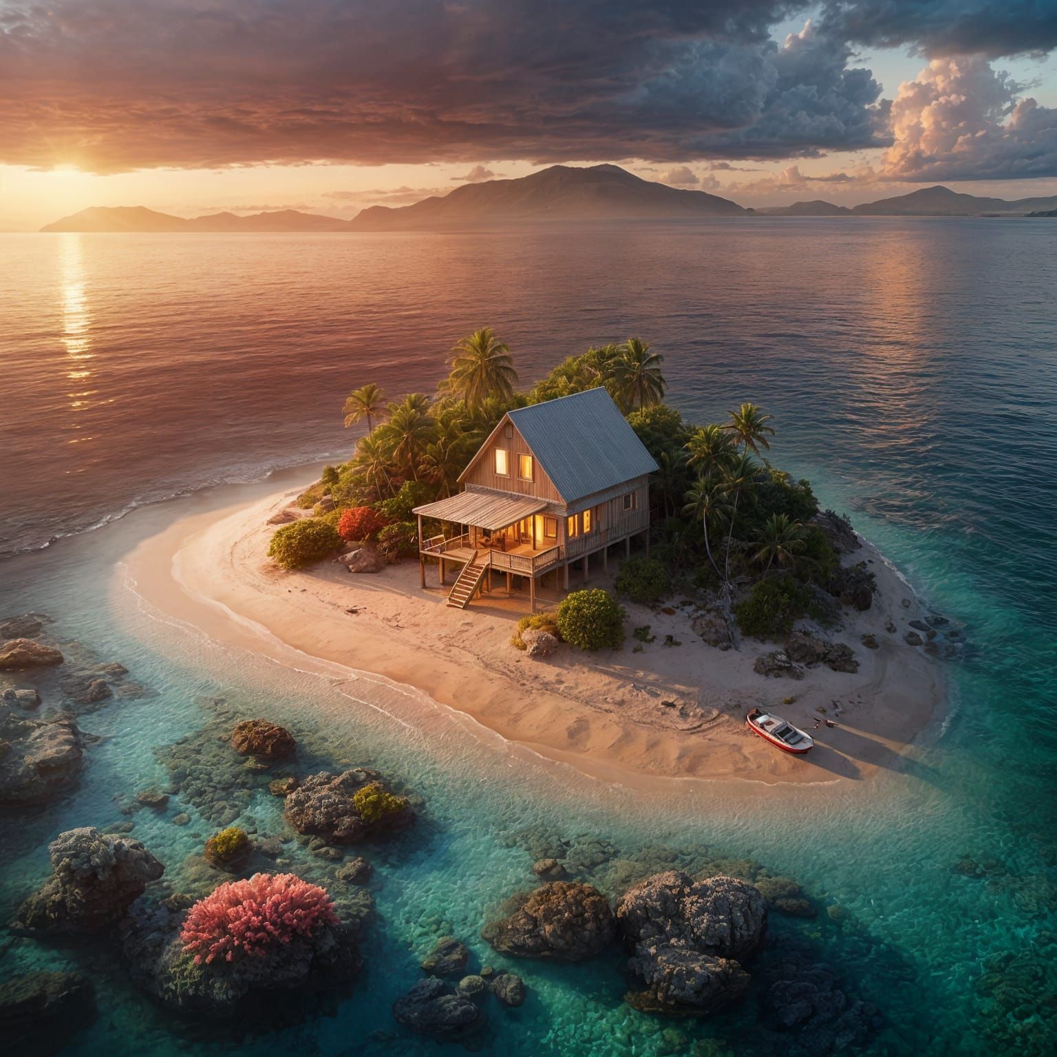 Secluded Tropical Beach House at Sunset