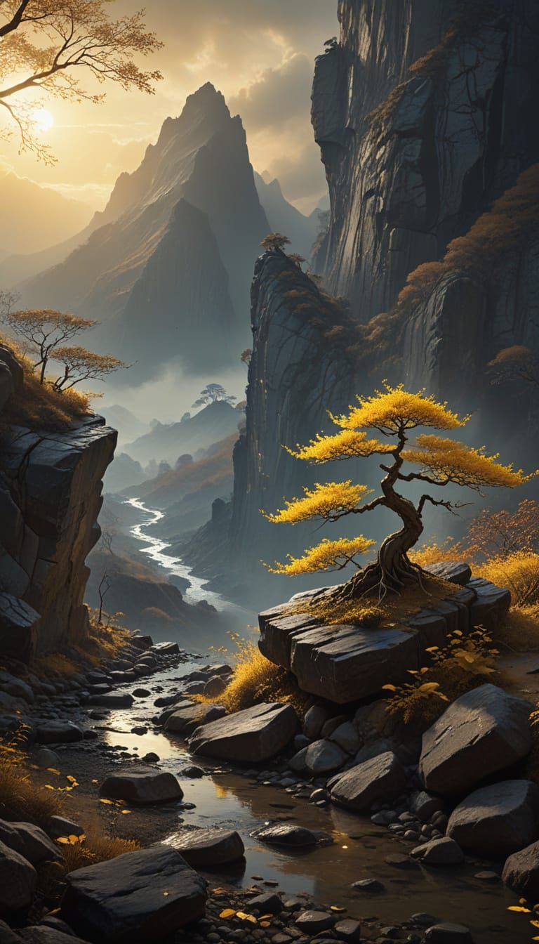 Surreal Portrait of a Woman Carved from Ancient Mountain