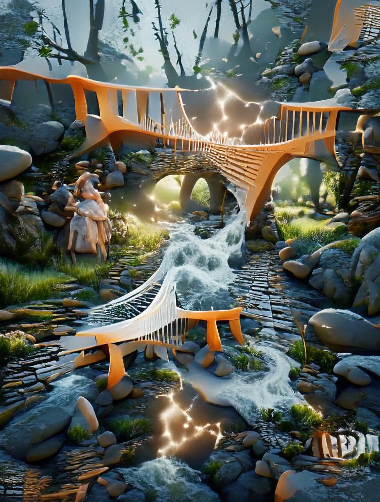Magic Stream and Bridge in Digital Illustration