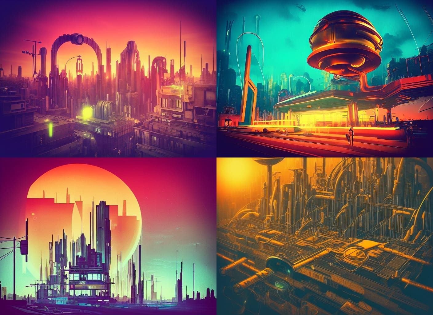 Retrofuturistic Floating Cityscape with Neon Glow
