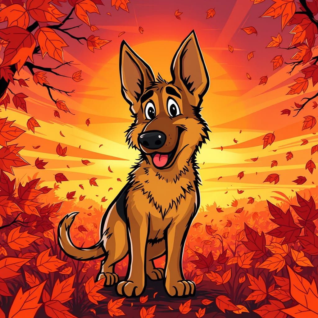 German Shepherd Caricature in 90s Cartoon Style