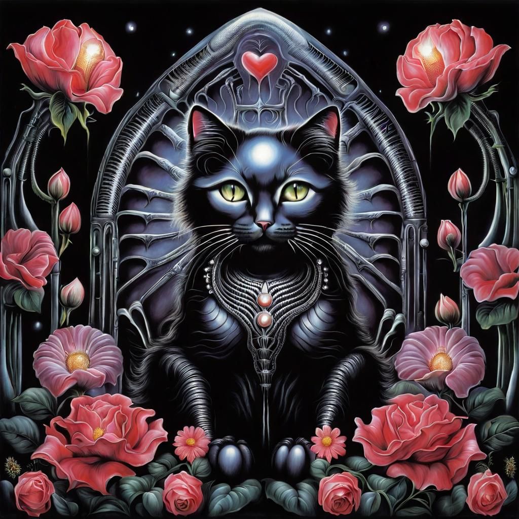 Cute Cat in Biomechanical Surrealist Style