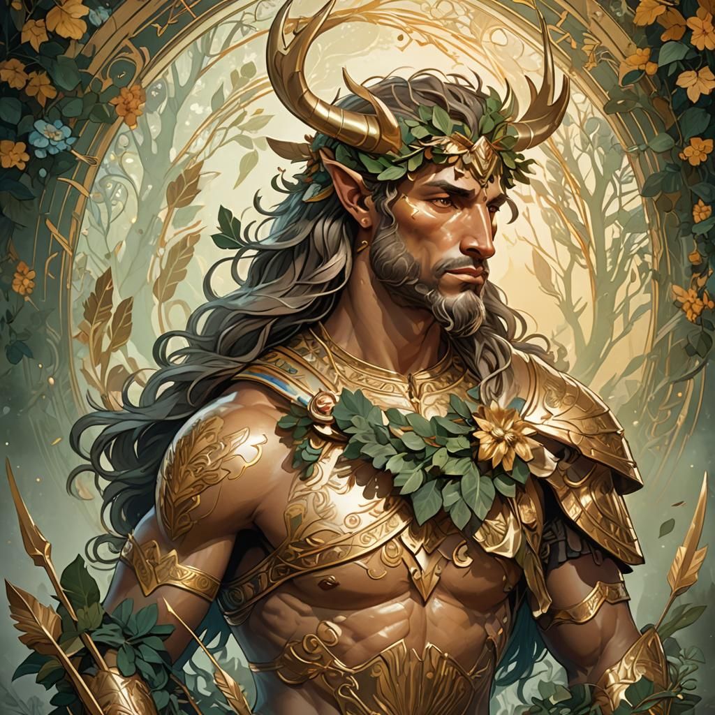 Detailed Centaur Portrait in Art Nouveau Style