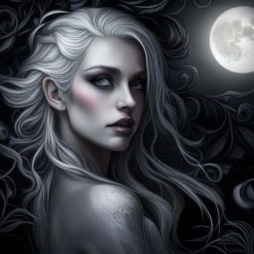 Gothic Bride in Snowy Moonlight Garden