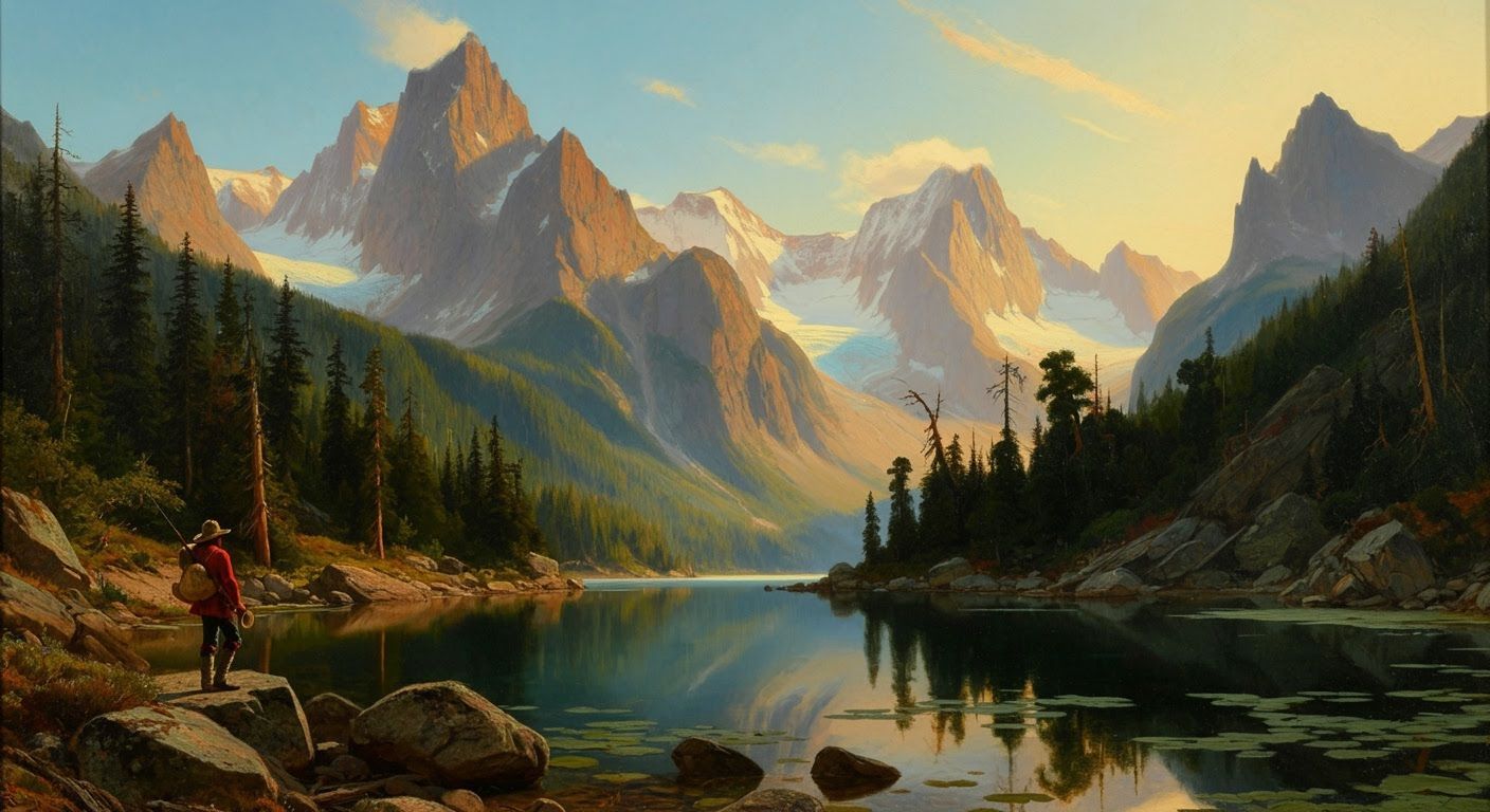 Majestic Mountain Landscape in Bierstadt Style