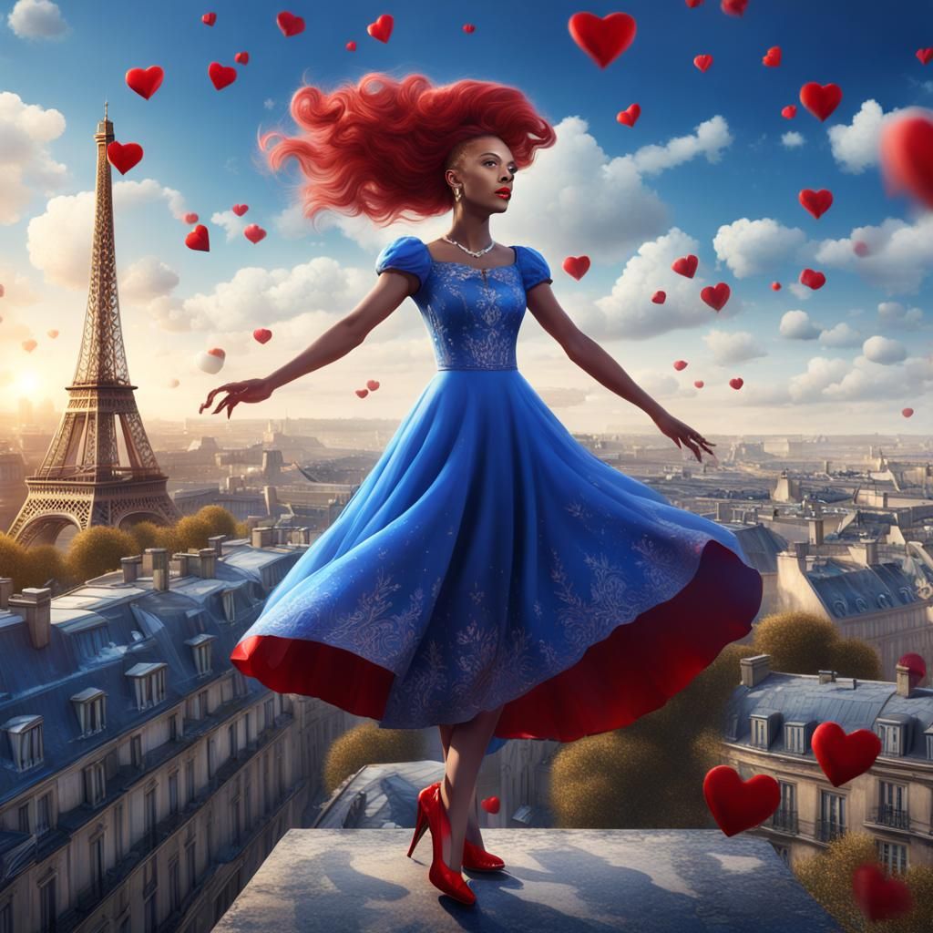 M3gan in Paris with Hearts, Fantasy Art