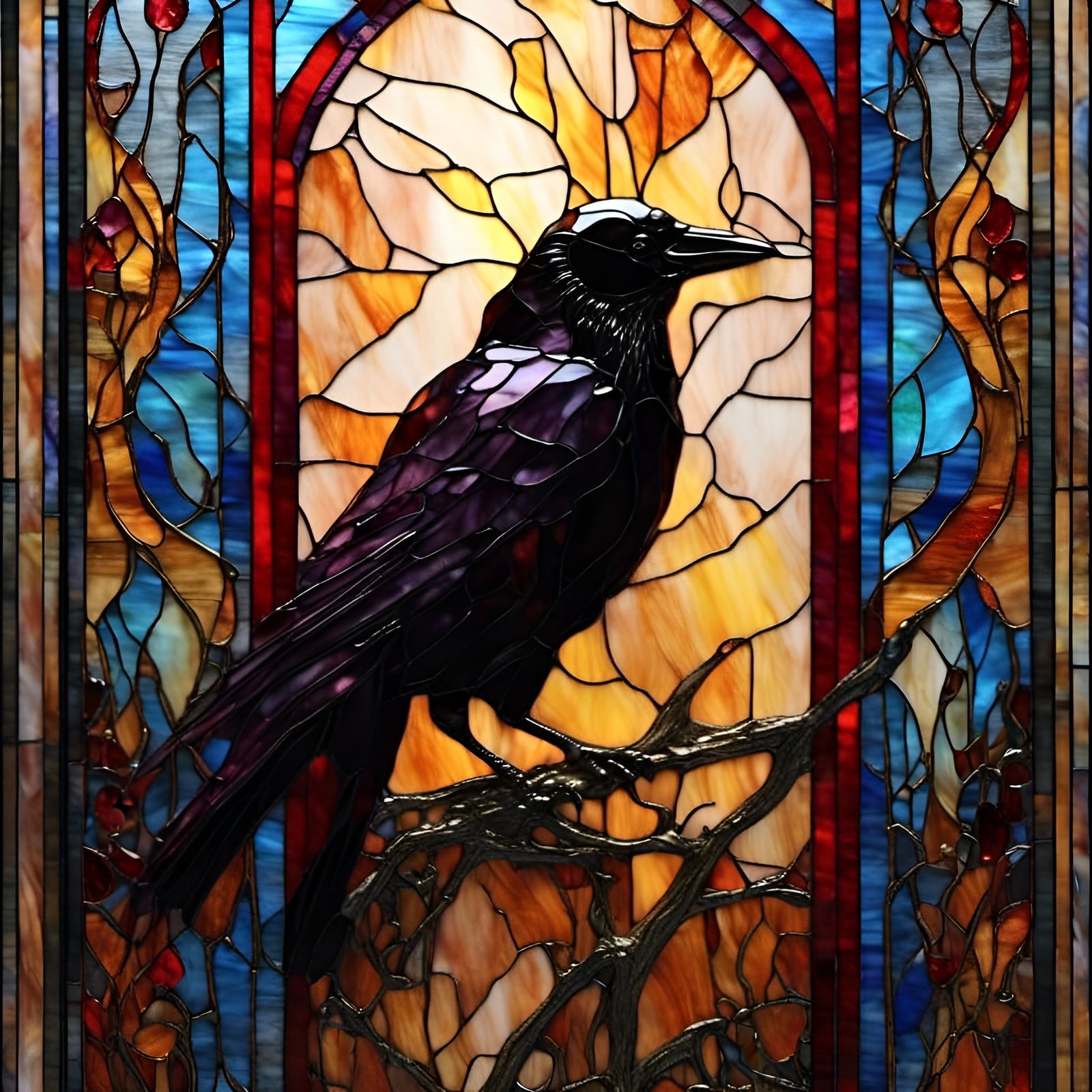 Black Crow in Stained Glass Art