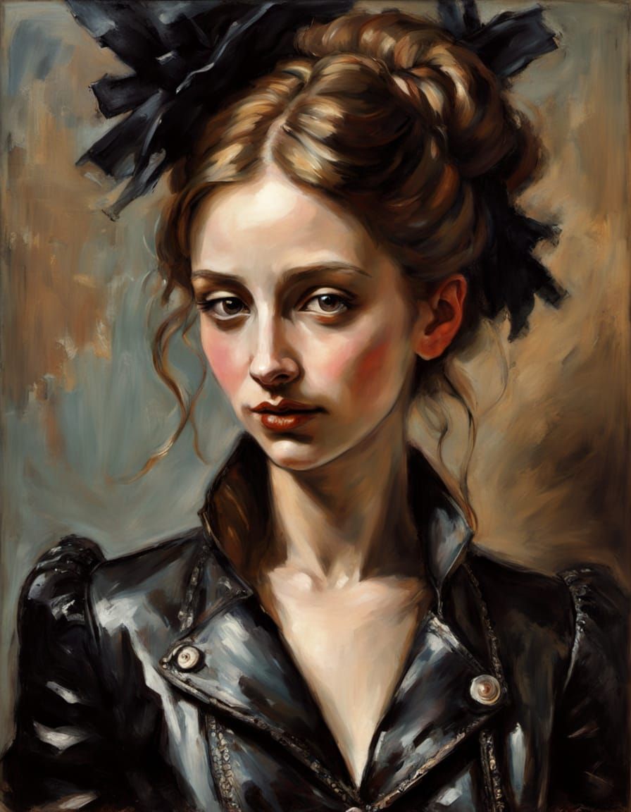 Woman in Leather Jacket: An Impasto Oil Painting
