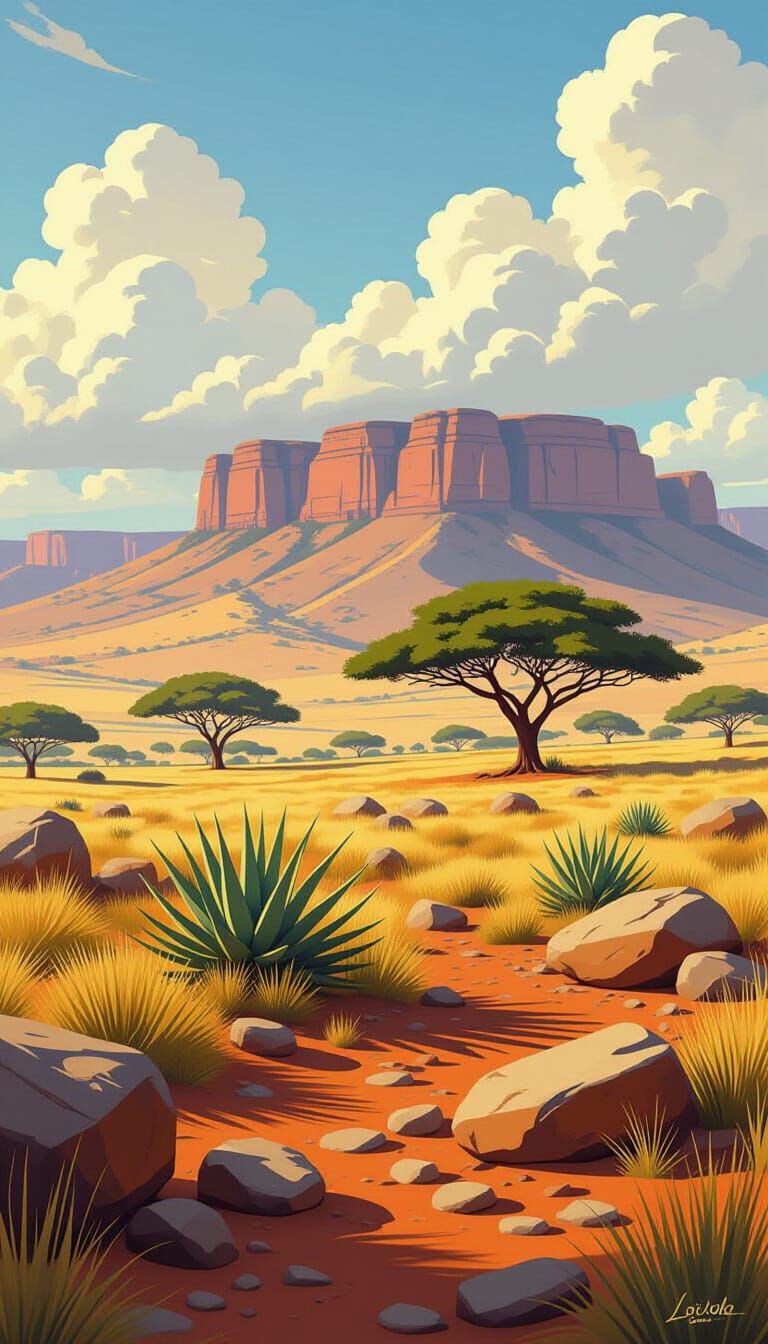 Majestic African Plateau in Digital Art Style