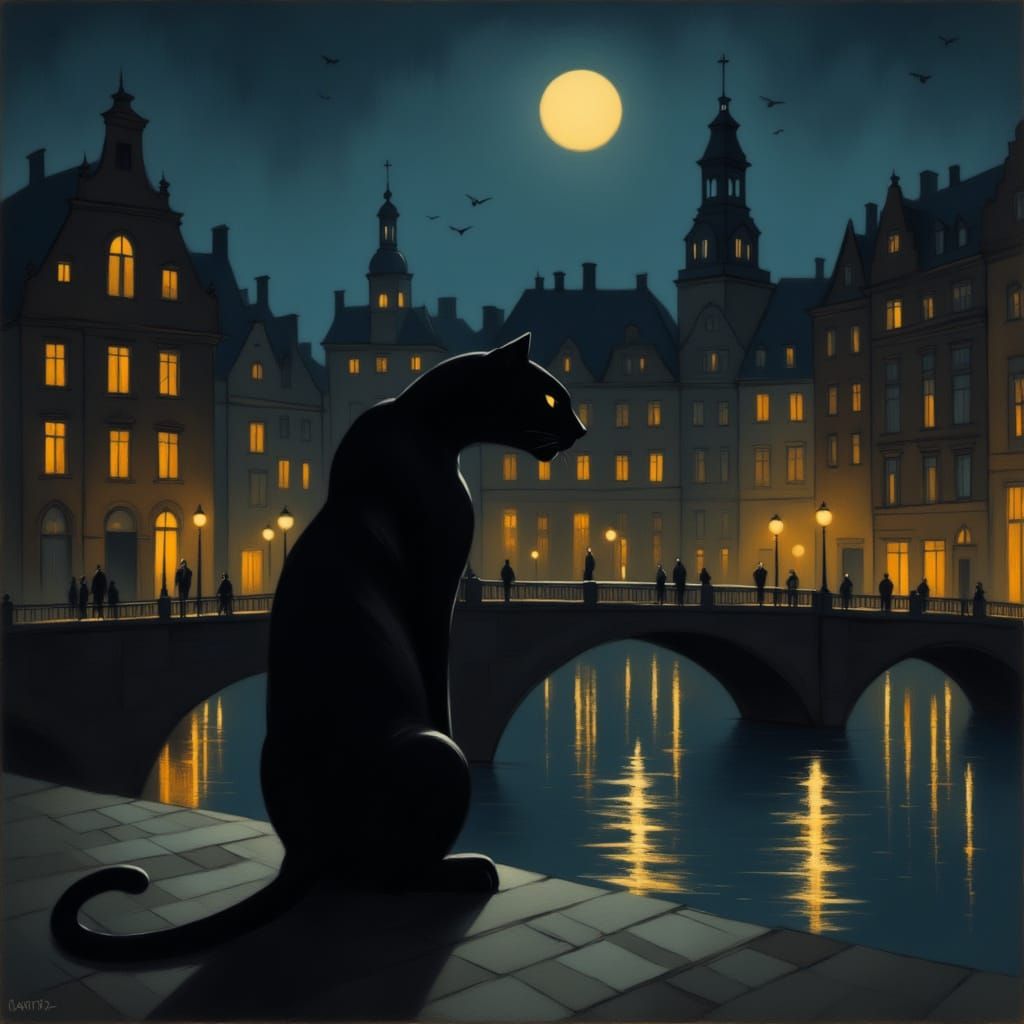 Panther in Prague at Night