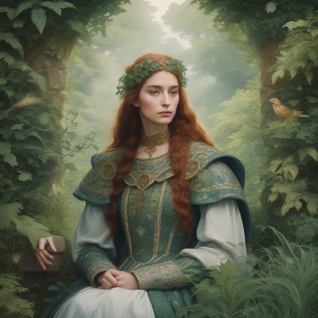 Medieval Queen Portrait in Pre-Raphaelite Style
