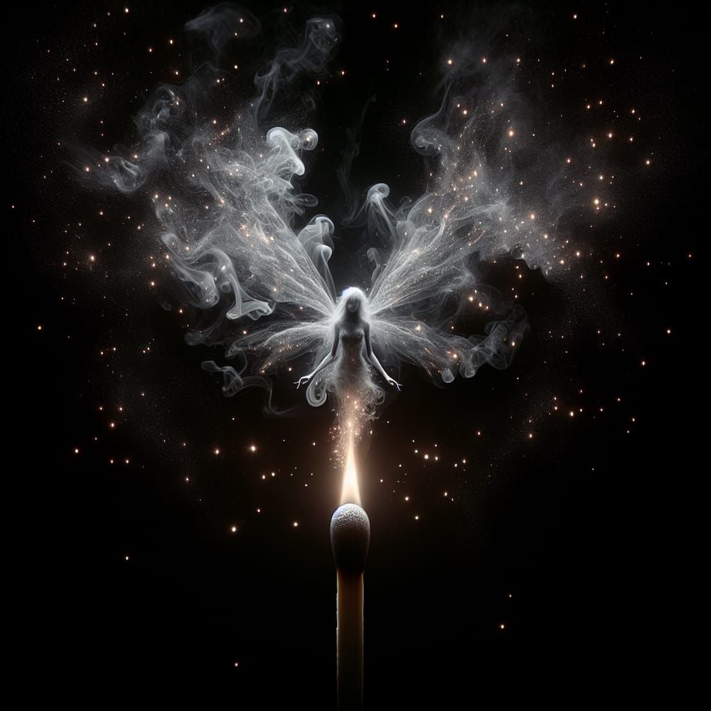 Ethereal Fairy Emerges from Matchstick Smoke