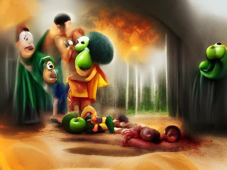 Disturbing Veggietales-Inspired Digital Illustration