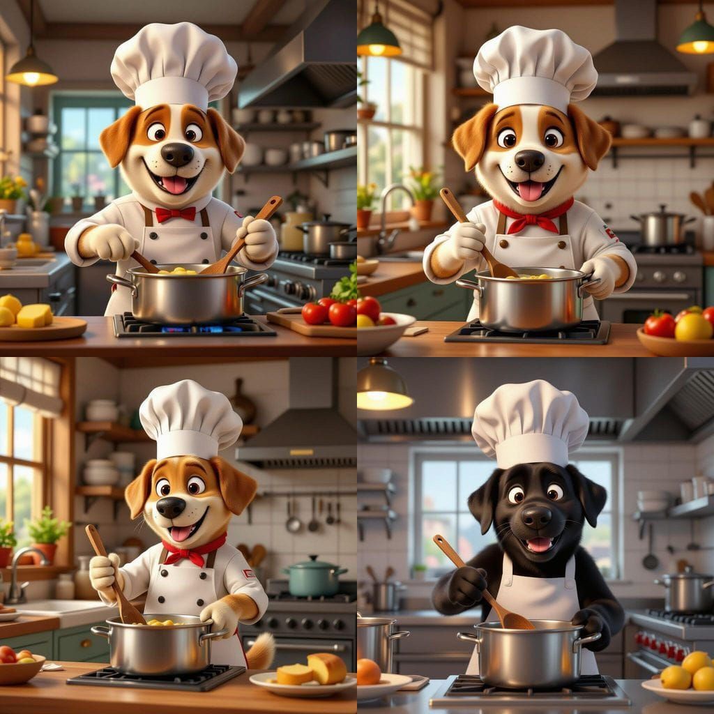 Labrador Dog Chef Cooking, Pixar Animation Style
