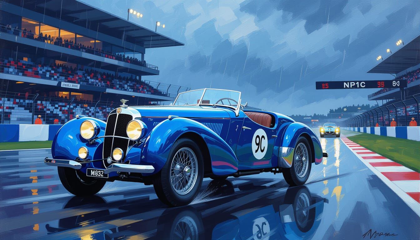 1938 Alfa Romeo Sports Car at Nürburgring in Impasto Style