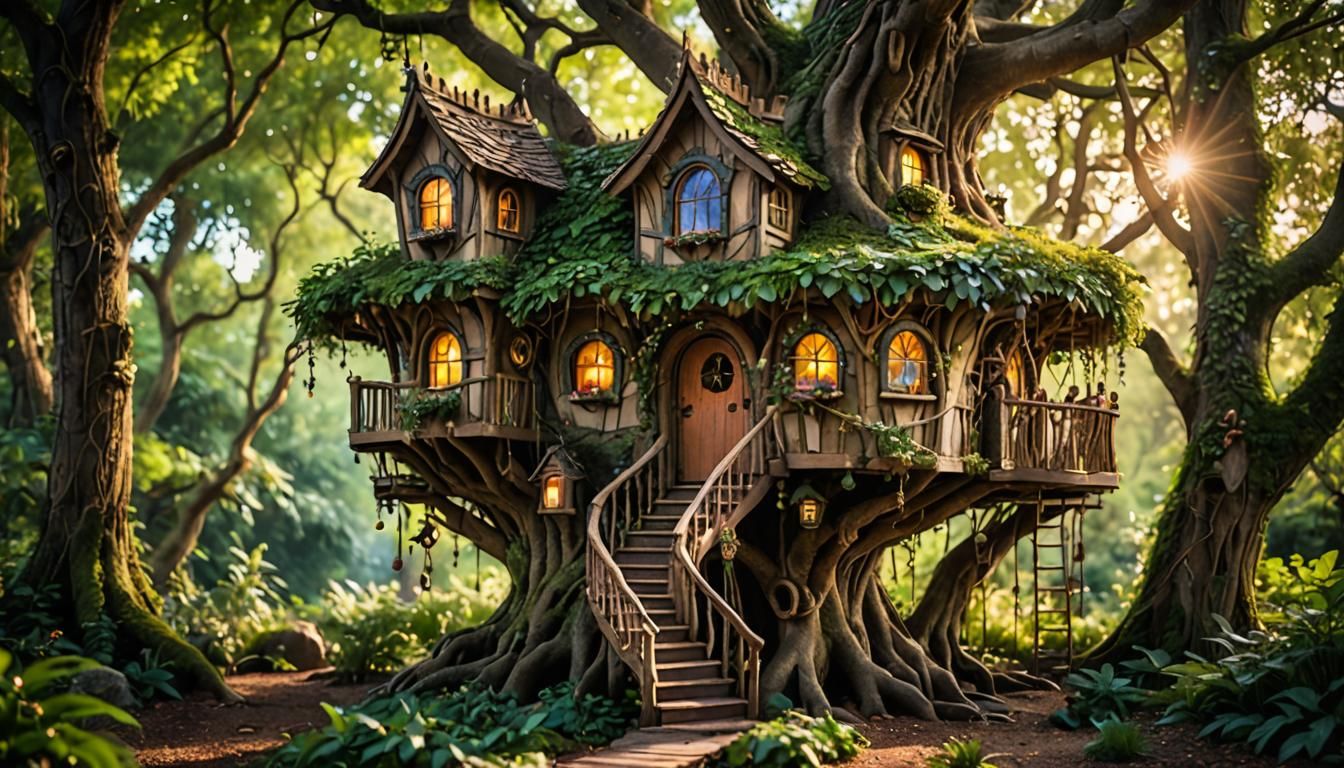 Fairy Treehouse in Enchanted Forest: Professional Photograph...