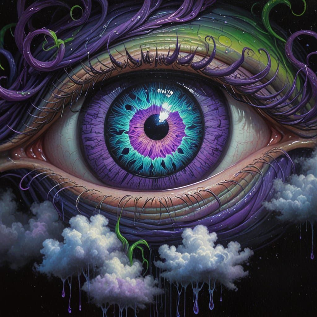 Eldritch Eyes in Psychedelic Skies: Surreal Oil Painting
