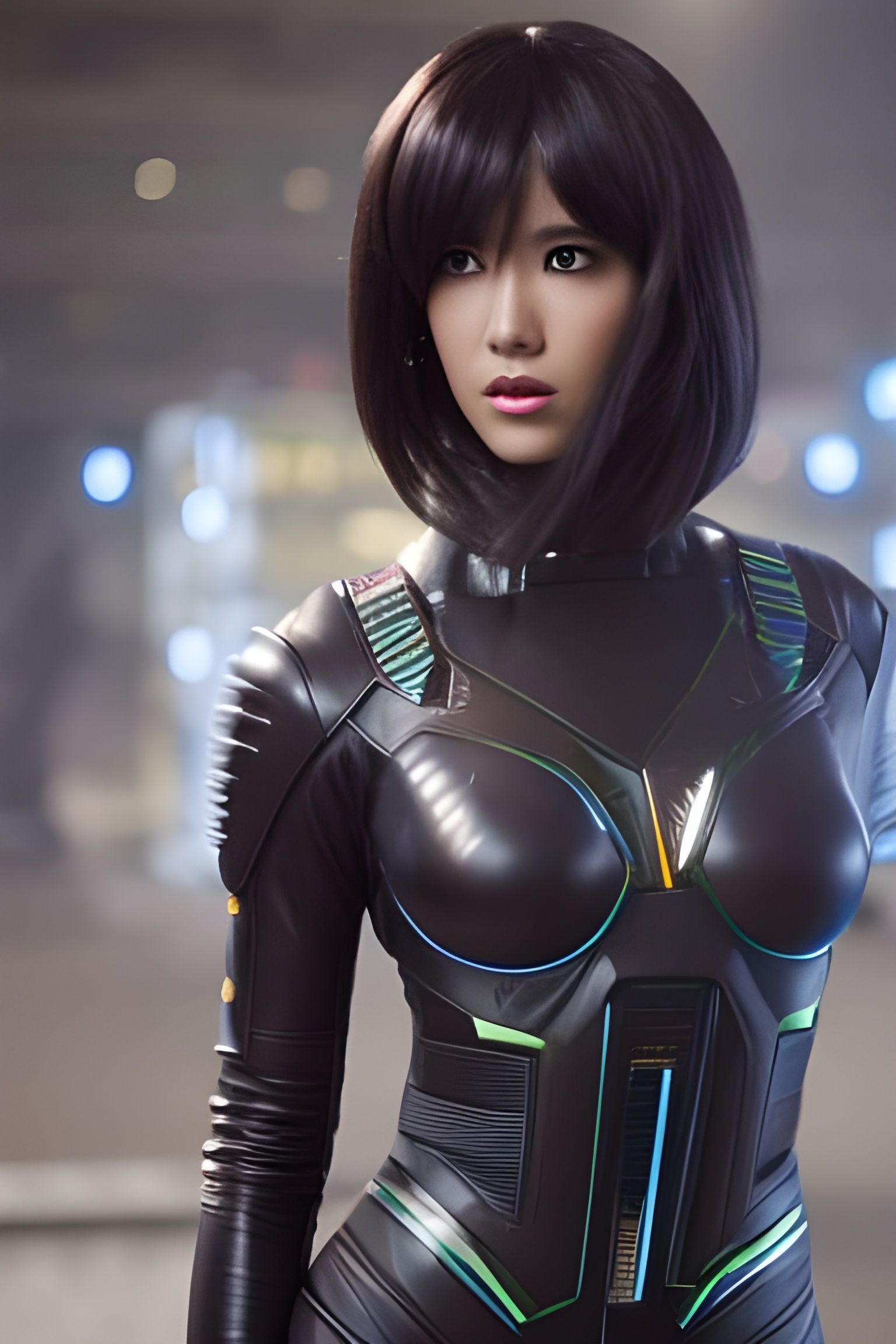 Cyberpunk Girl in Gantz Cosplay: Hyperrealistic Portrait
