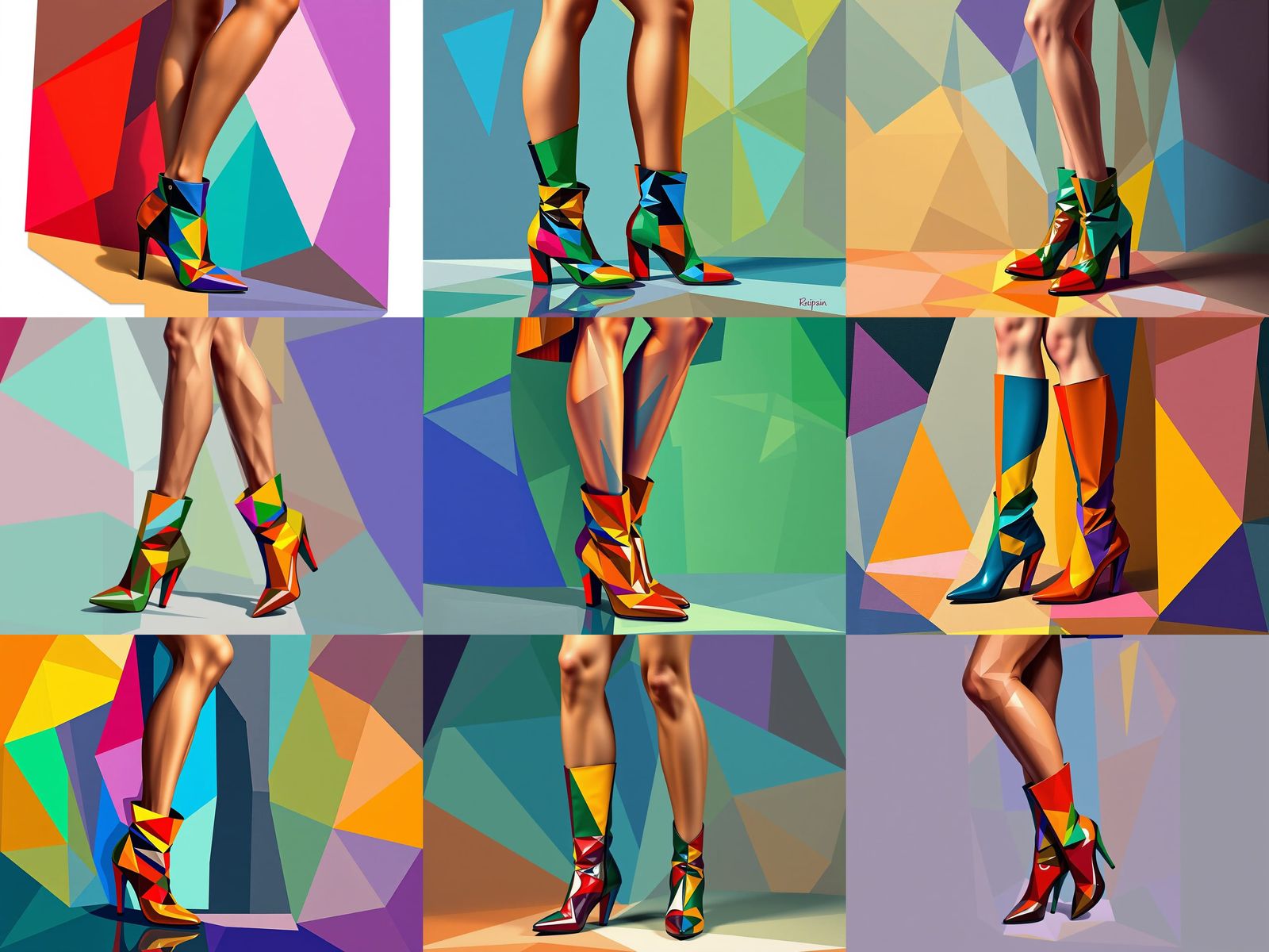 Colorful Boots in Cubist Art Deco Style
