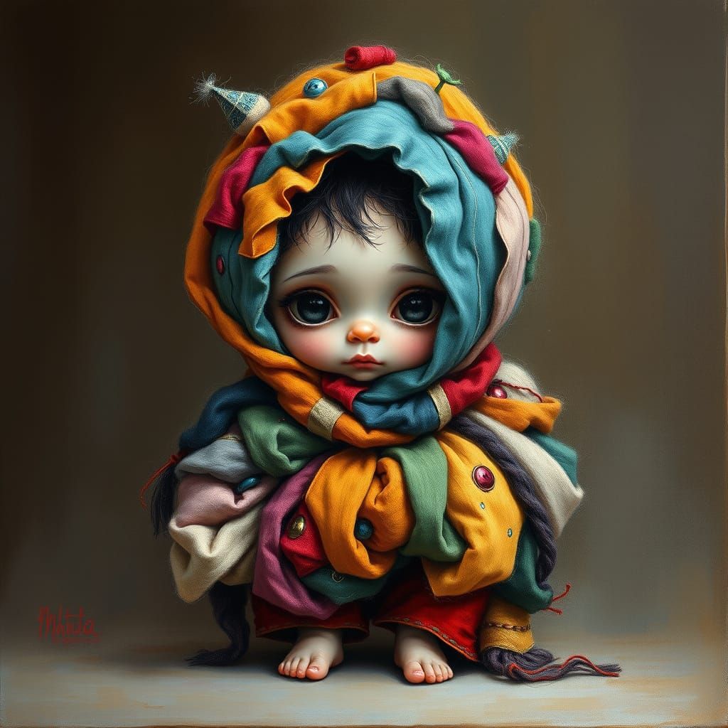 Whimsical Child in Vibrant Textile Ensemble