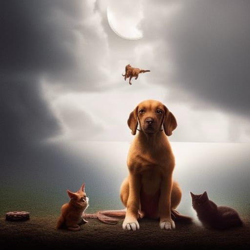 Puppy and Cat: Epic Digital Matte Painting