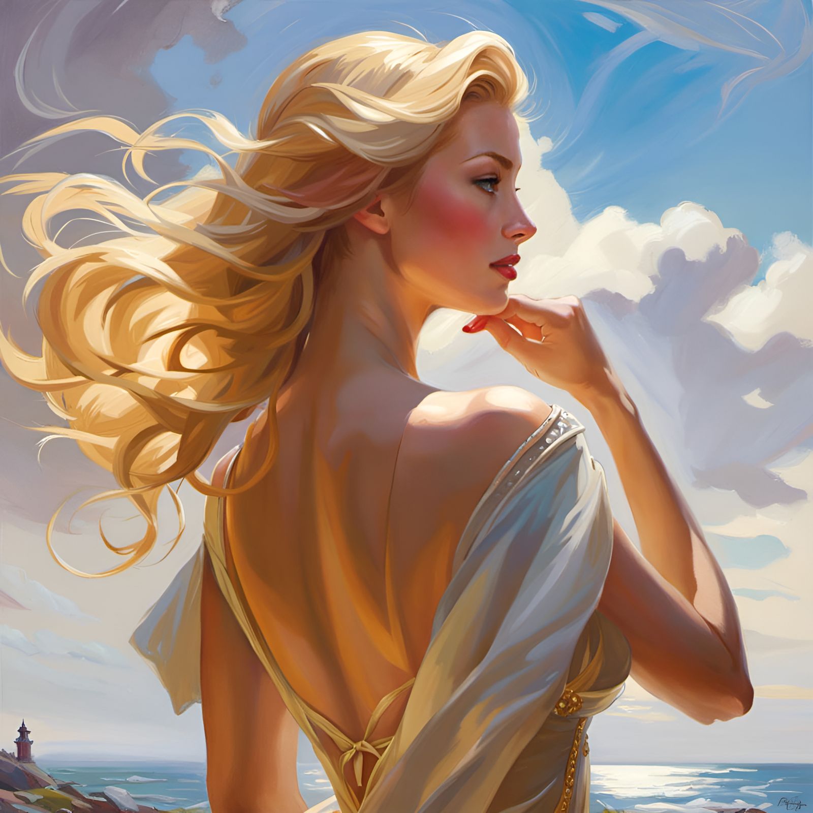 Confident Blonde Woman Portrait in Fantasy Art Style
