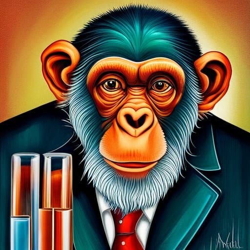 Chimpanzee Scientist in Abstract Style