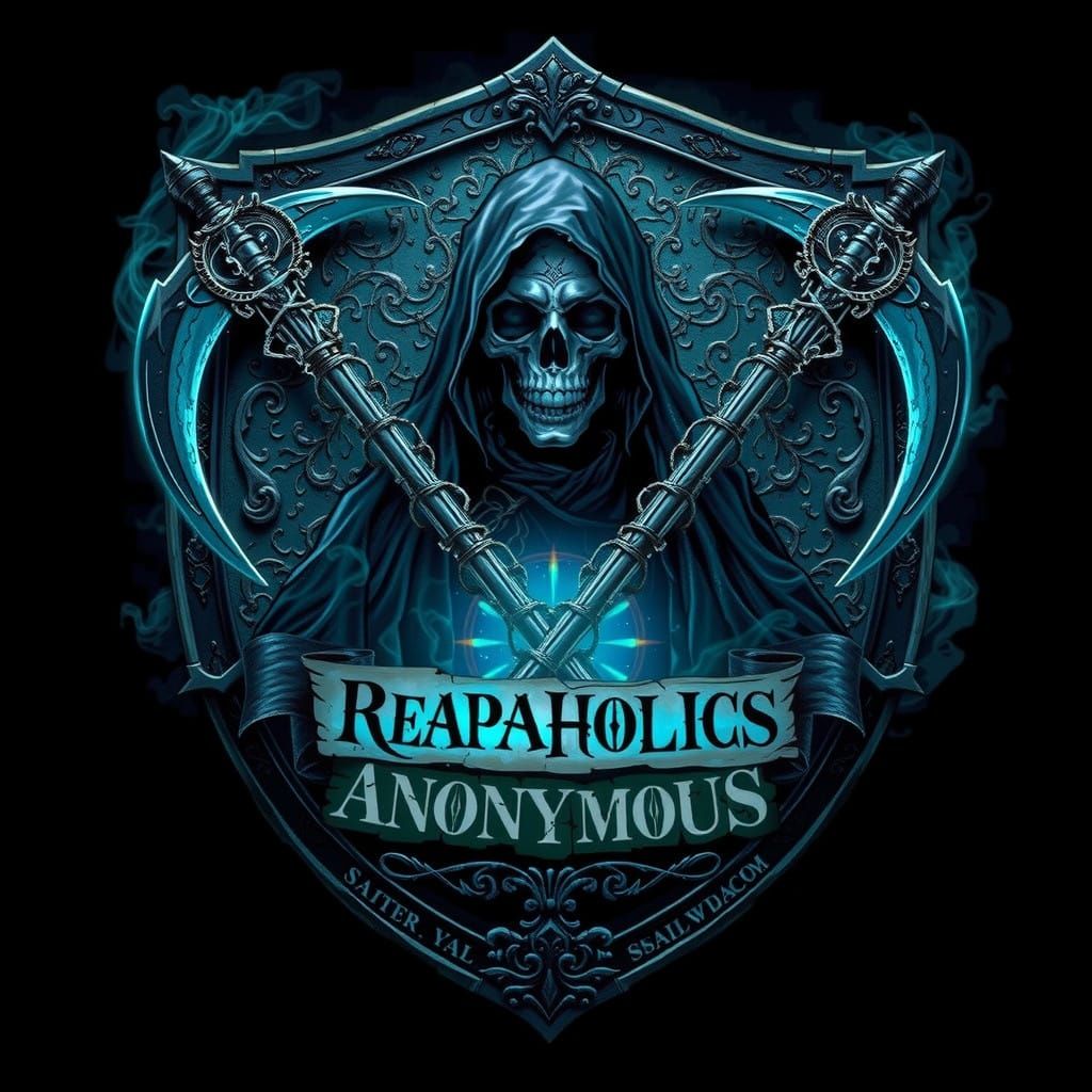 Grim Reaper Crest Shield in Dark Fantasy Style