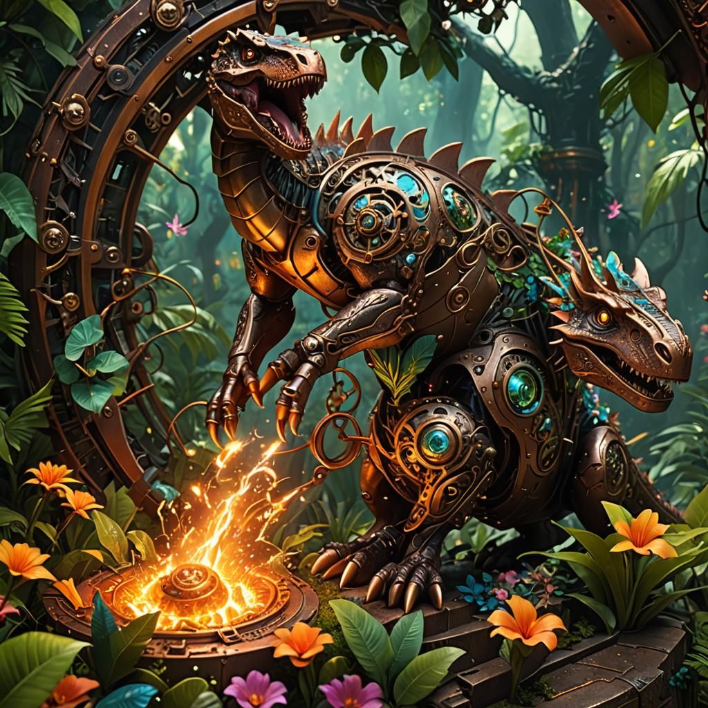 Dinosaur Crushes Time Machine in Anime-Inspired 3D Art