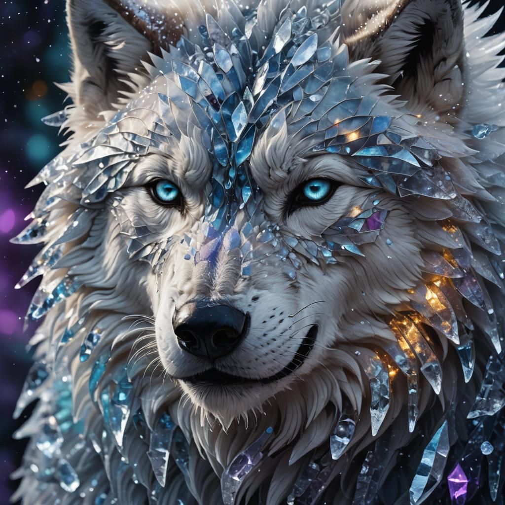 Icy Wolf Face in Aurora Borealis: Fantasy Art