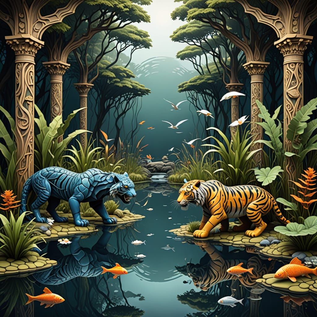 Predator's Pond: An Indoor Ecosystem in Abstract Style