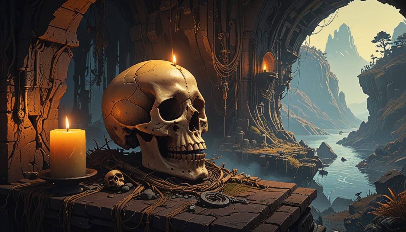 Ethereal Skull Sanctuary in Whimsical Fantasy Style