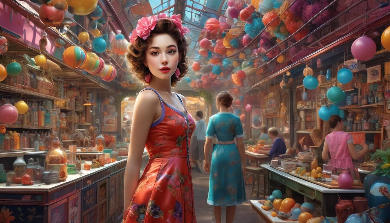 Whimsical Cheri Lady in Hyperrealistic Digital Illustration