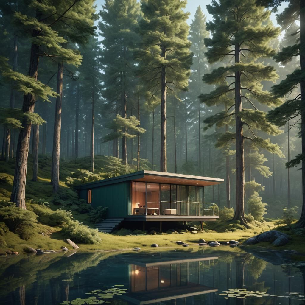 Single Cabin in Serene Forest: Minimalist Architecture